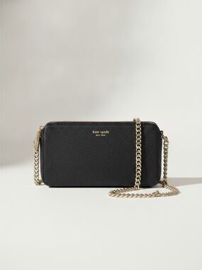 kate spade Black Pebbled Leather Crossbody with Gold Chain